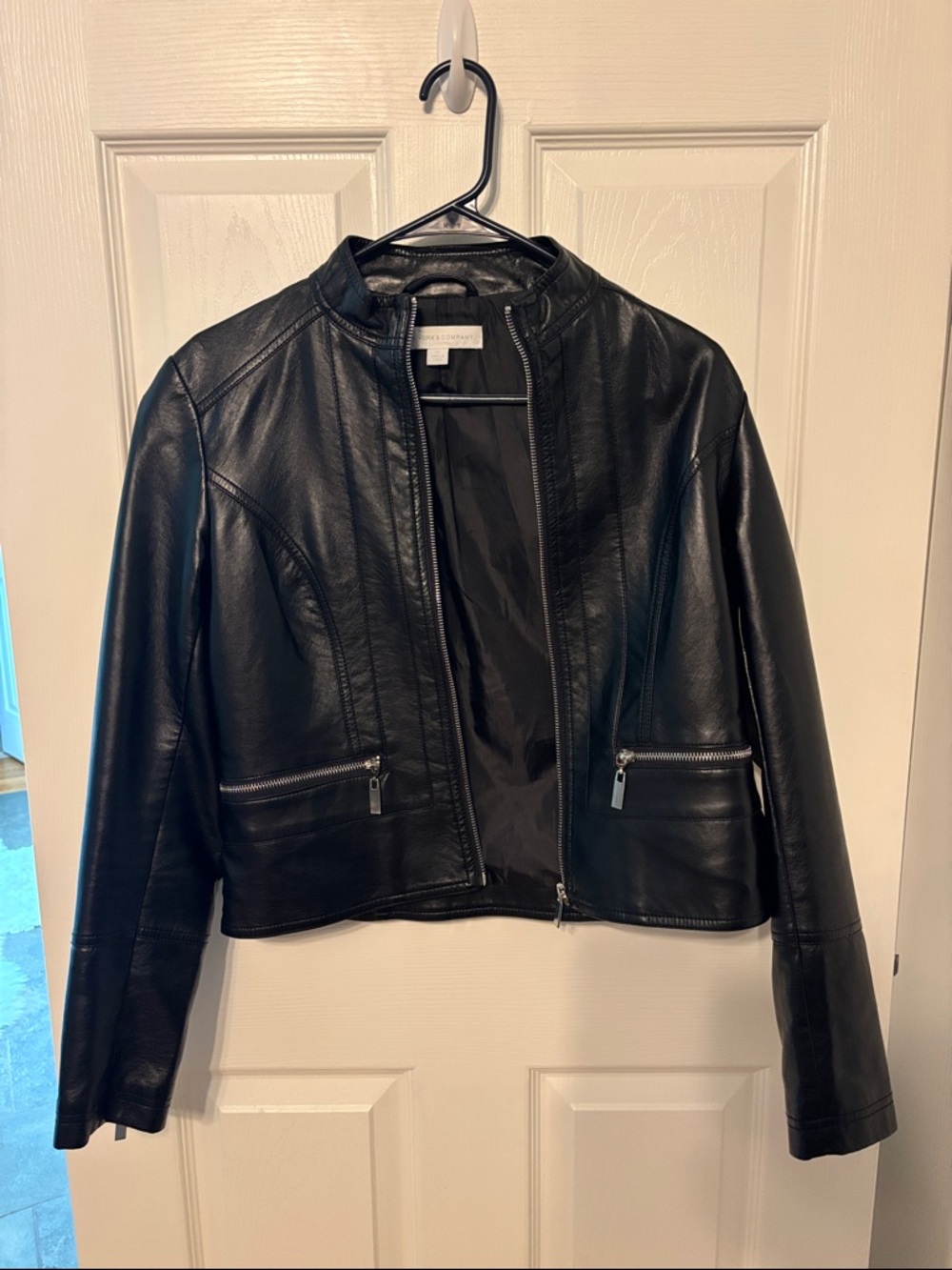 New York & Company Black Cropped Leather Moto Jacket